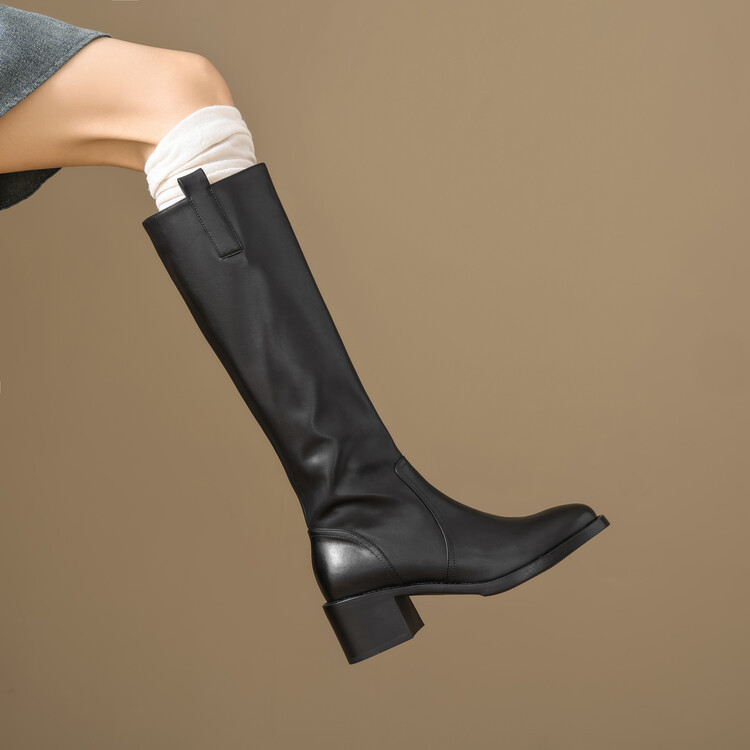 Full-Grain Leather Boots, Long Boots for Women, Chunky High-Heeled Slip-On High Boots That Make Legs Look Straighter, Stretchy Slimming Riding Boots Full-Grain Leather Boots, Long Boots for Women, Chunky High-Heeled Slip-On High Boots That Make Legs Look Straighter, Stretchy Slimming Riding Boots