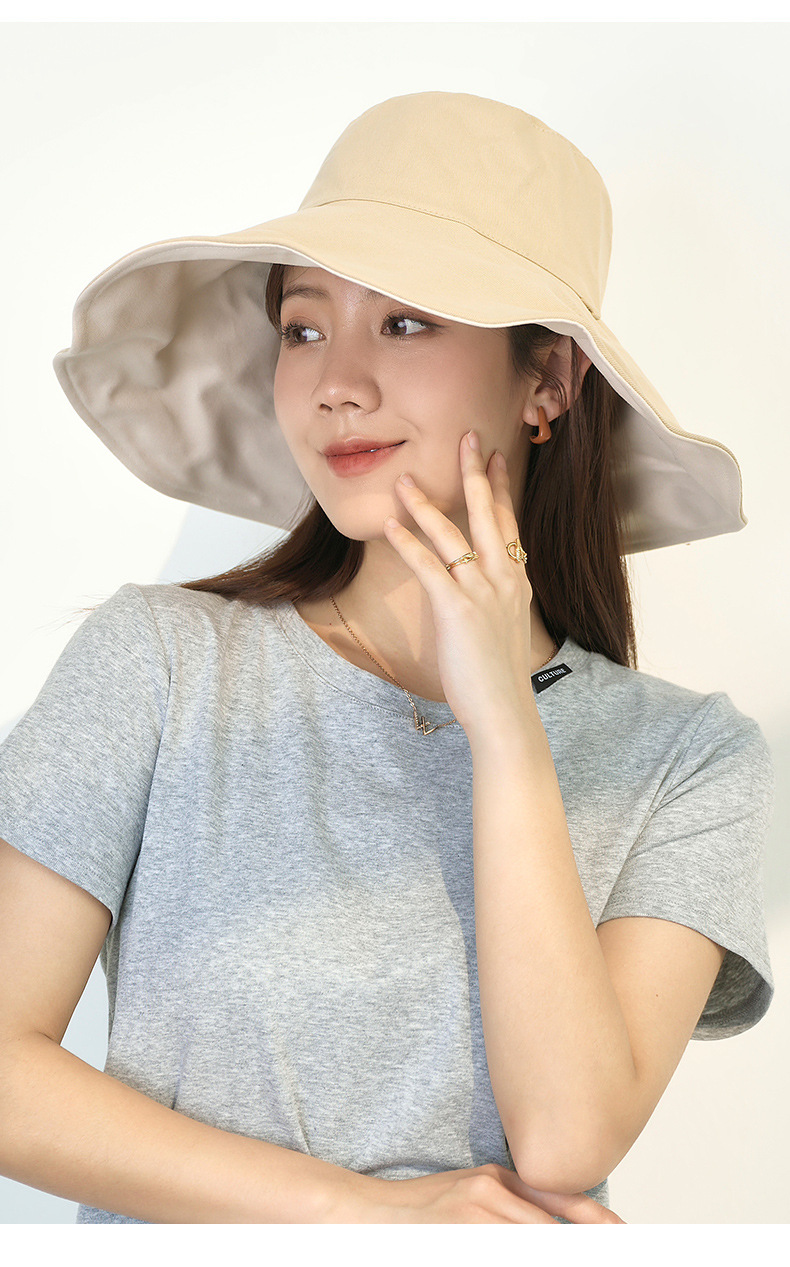 Mũ bucket chống nắng hai mặt vành rộng cho nữ, chống tia UV, gấp gọn đi biển — Kaki sâu chi tiết 11