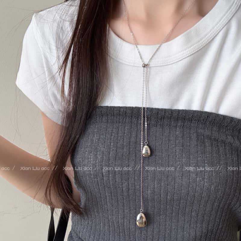 韩系银色水滴项链女生2025新款简约小众高级感毛衣链时尚百搭配饰|undefined
