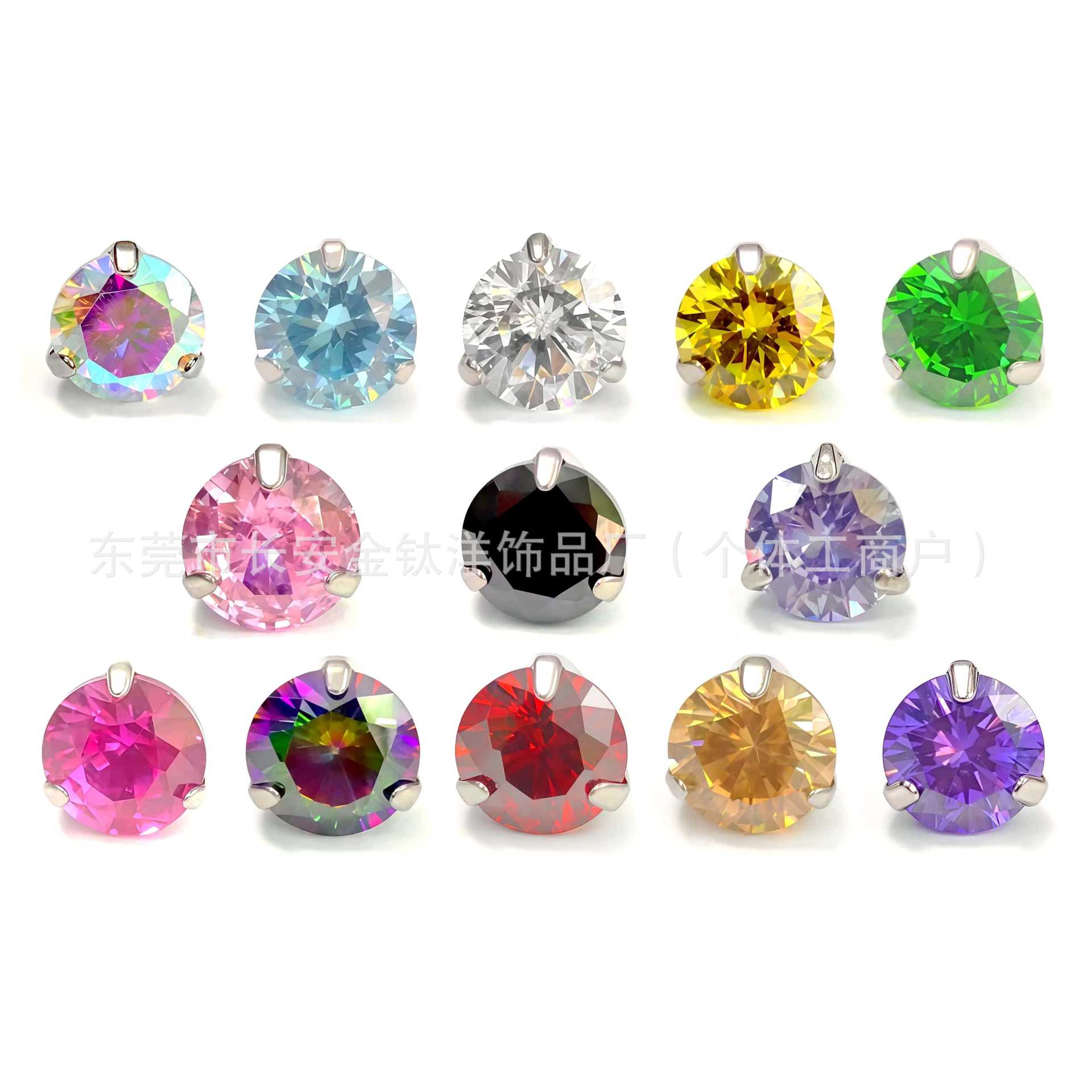 F136 Titanium Three-Prong Zirconia Tongue Stud, Ear Stud, Lip Stud - G23 Titanium Alloy Body Piercing Jewelry for Cartilage Ear Stud detail image 8