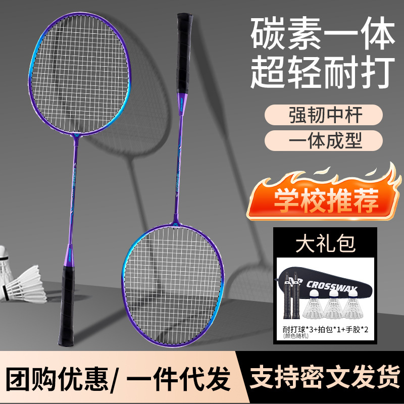 Genuine iron alloy badminton rackets, two-piece set, recommended for elementary and middle school students, beginner-level rackets with a free racket bag