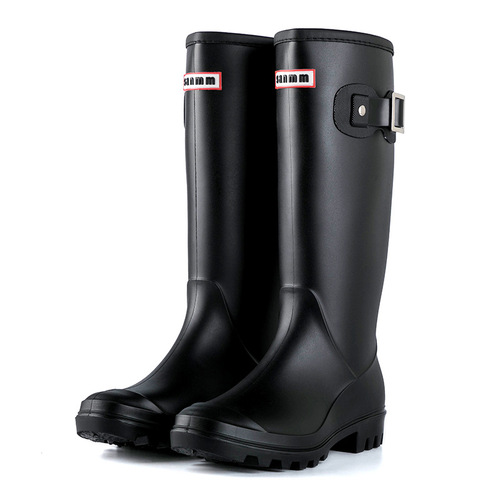 French thick bottom fashion high boot women's rain shoes wedge PVC rain boots soft slim riding boots long tube water shoes cross-border