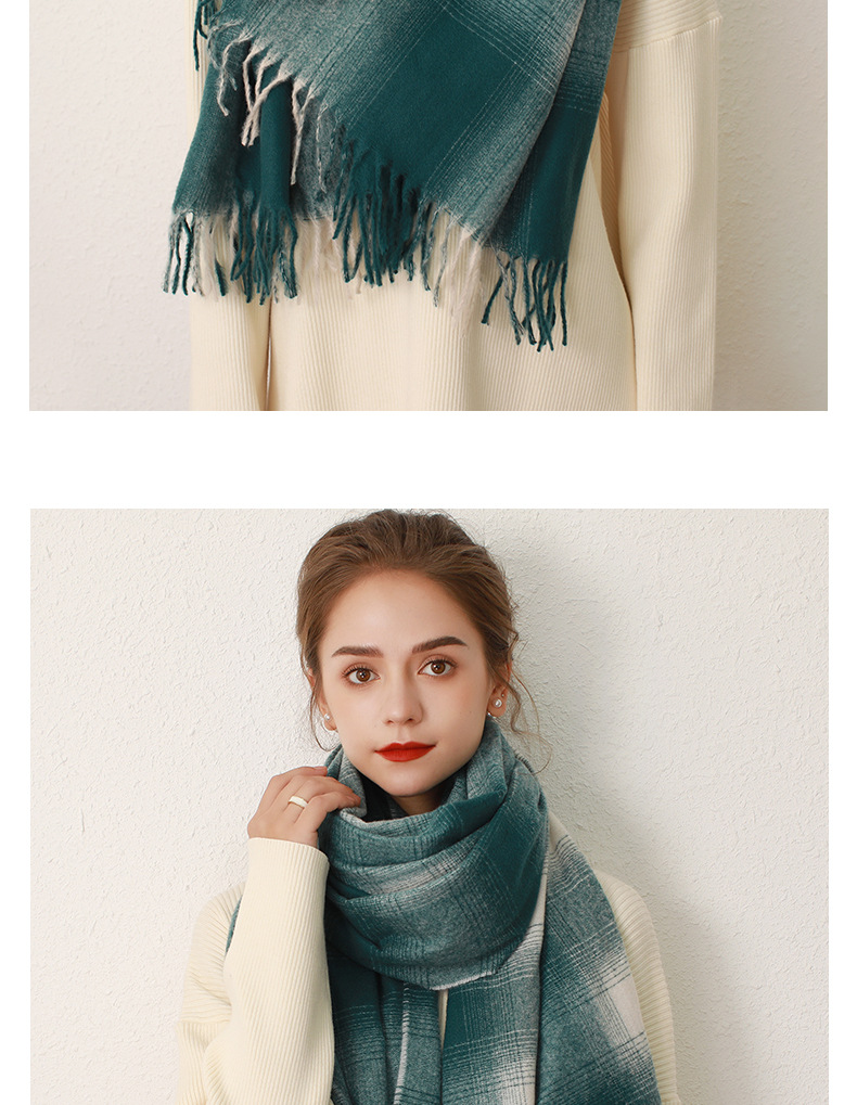 Gradient plaid faux cashmere tassel scarf for women's oversized warm and soft shawl_voghion.com