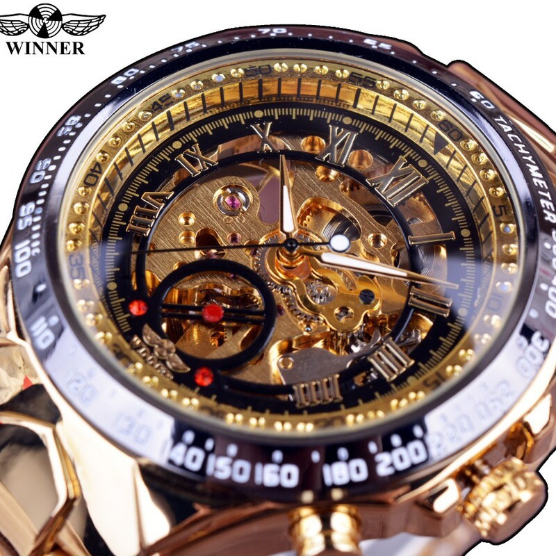 Cross-Border Winner Victory Men's Personalized Fashionable Gold Semi-Steel Cut Out Semi-Automatic Mechanical Watch