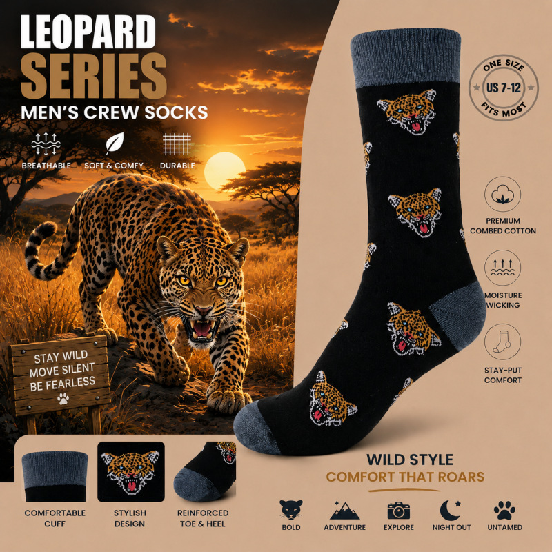 Amazon Autumn and Winter New Animal Head Mid-Calf Socks Eagle Men's Socks Bullfighting Socks Bear Tiger Trendy Socks Leopard Wolf