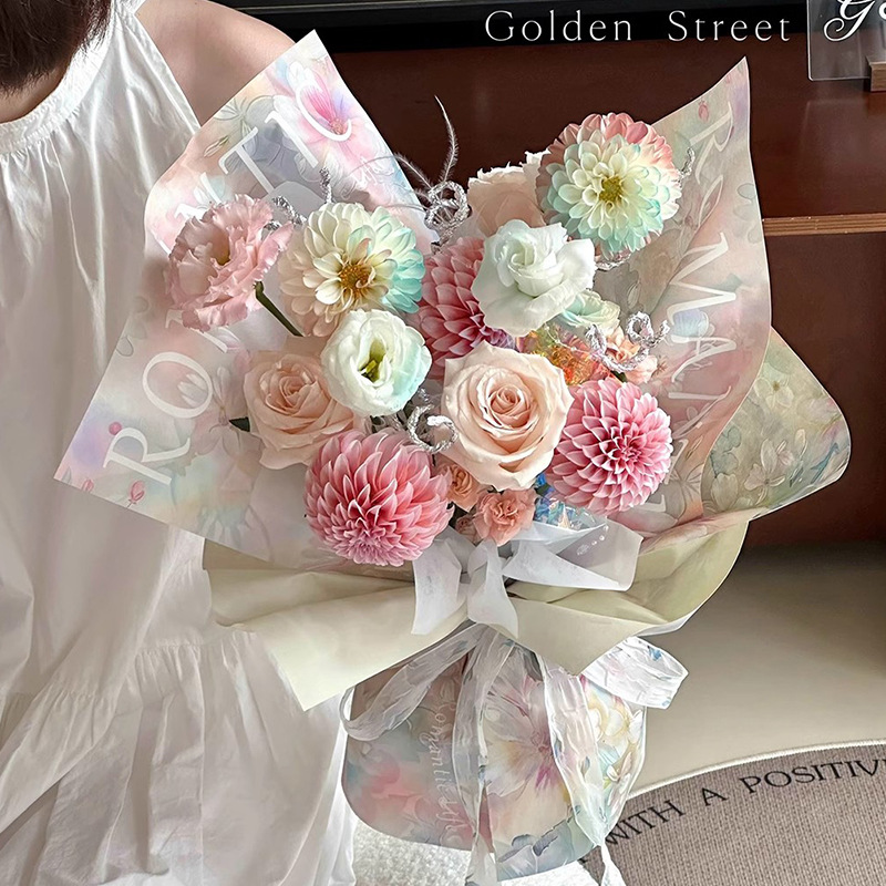 Huaxi pintura al óleo siciliana papel de embalaje de estilo de alto nivel de sensación de paquete de papel floral serie de materiales de embalaje de flores