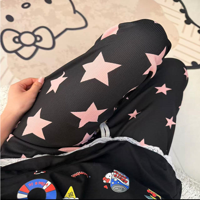 Pantalones anchos con hilo de seda de hielo de lunares a cuadros para niños, pantalones rectos casuales finos de primavera y verano, pantalones largos de trapeador