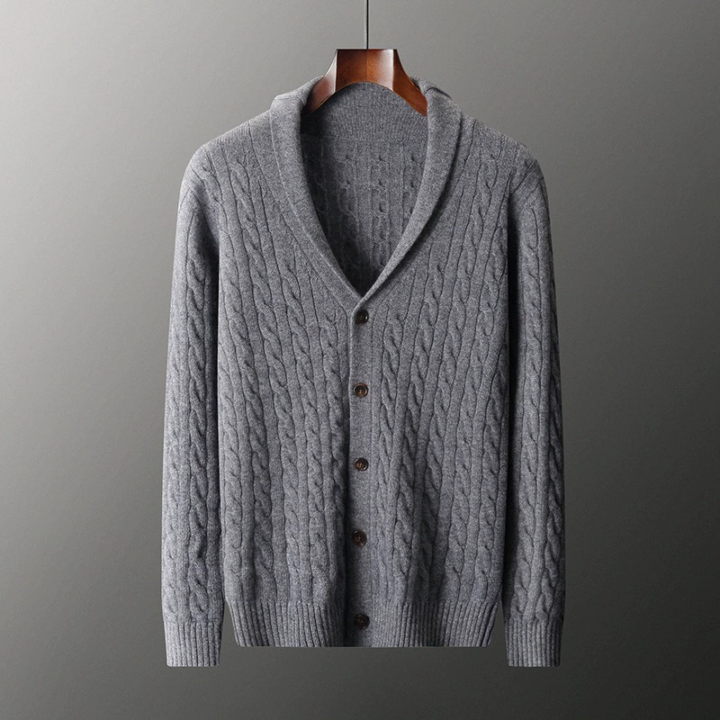 Аутентичный чистый кашемировый кардиган осень-зима новый зеленый фруктовый воротник с трикотажным цветком свитер свободная повседневная куртка утолщение мужчина