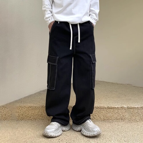 Men's Spring and Autumn New Streetwear Denim Jeans, American Washed Loose Fit Wide Leg Long Pants
