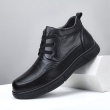 头层牛皮棉鞋男冬加绒加厚真羊毛父亲中老年真皮保暖皮鞋雪地靴黑