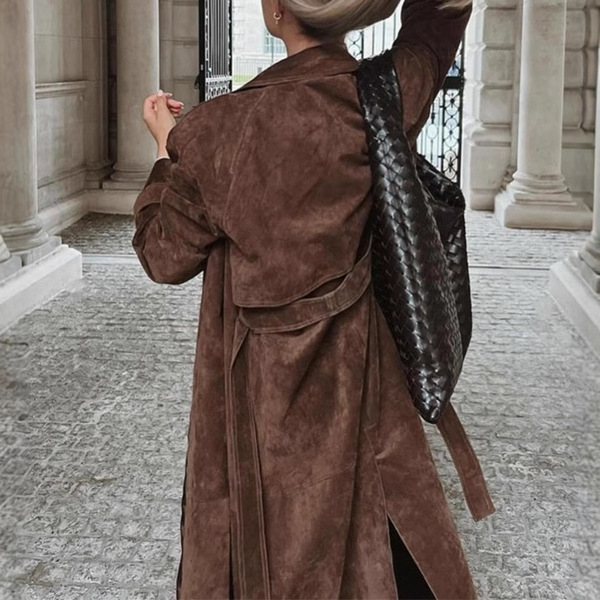 autumn velvet classic elegant khaki trench coat