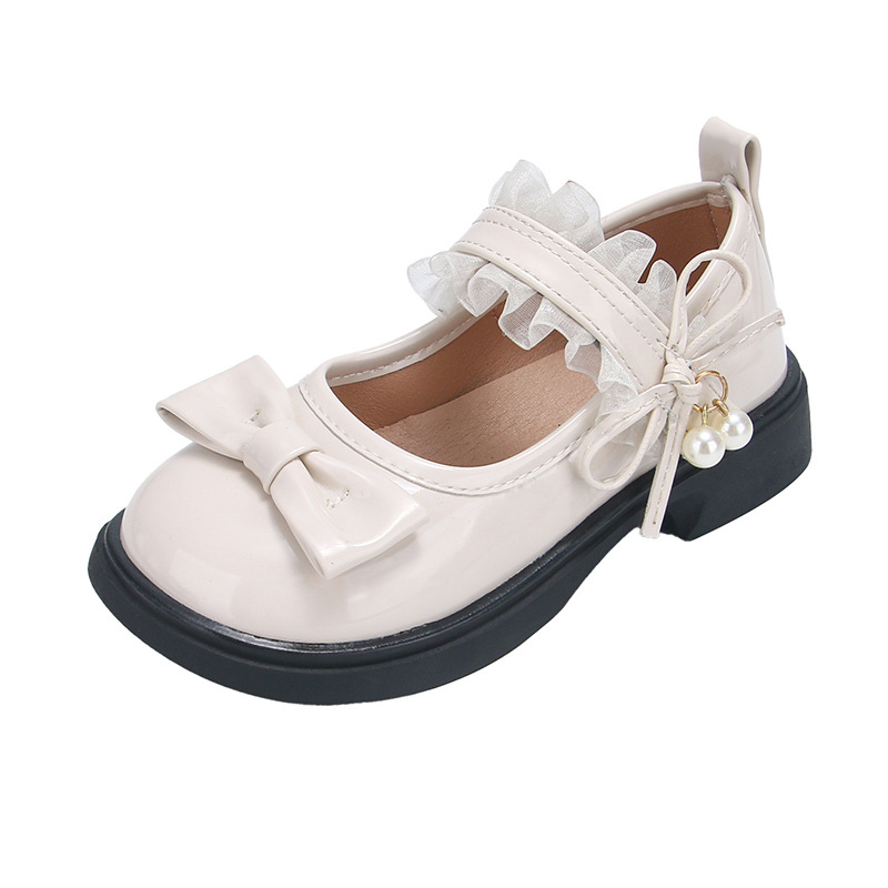 Zapatos de cuero de niñas dulces zapatos de arco princesa 2025 nuevos zapatos negros para niños zapatos de solos británicos