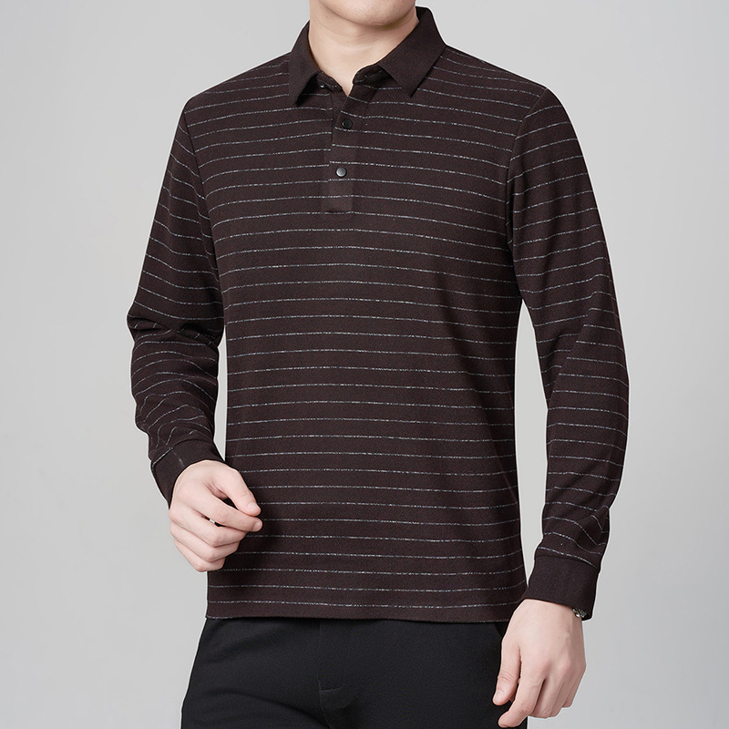2026 Autumn Men's Polo Shirt with Turn-down Collar and Long Sleeves, Business Casual Striped Top for Middle-aged Men 2026 Autumn Men's Polo Shirt with Turn-down Collar and Long Sleeves, Business Casual Striped Top for Middle-aged Men