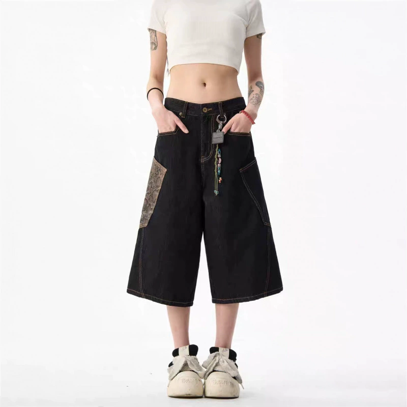 Свободные чёрные джинсы-штаны унисекс, широкие, 2 модели (machete/cropped), XS–2XL