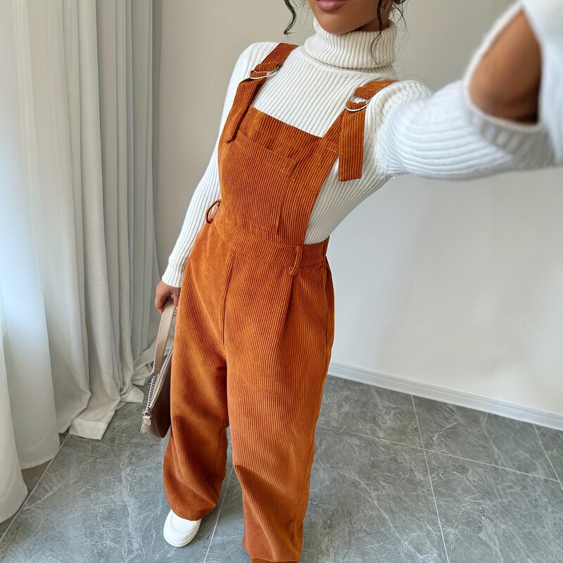 Amazon Aliexpress 2025 European and American New Corduroy Overalls Women's Loose Straight Pants Amazon Aliexpress 2025 European and American New Corduroy Overalls Women's Loose Straight Pants