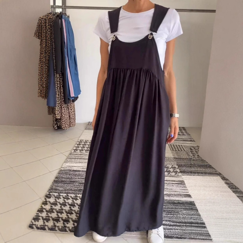 2025 夏の新ヨーロッパとアメリカのクロスボーダー Amazon 独立したステーションホット販売女性のサスペンダーコットンとリネンドレスロングスカート女性|undefined