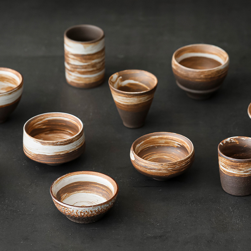 Japanese stoneware handmade tea cup, Kung Fu tea set, large tea cup, antique glazed tea set ceramic master cup
