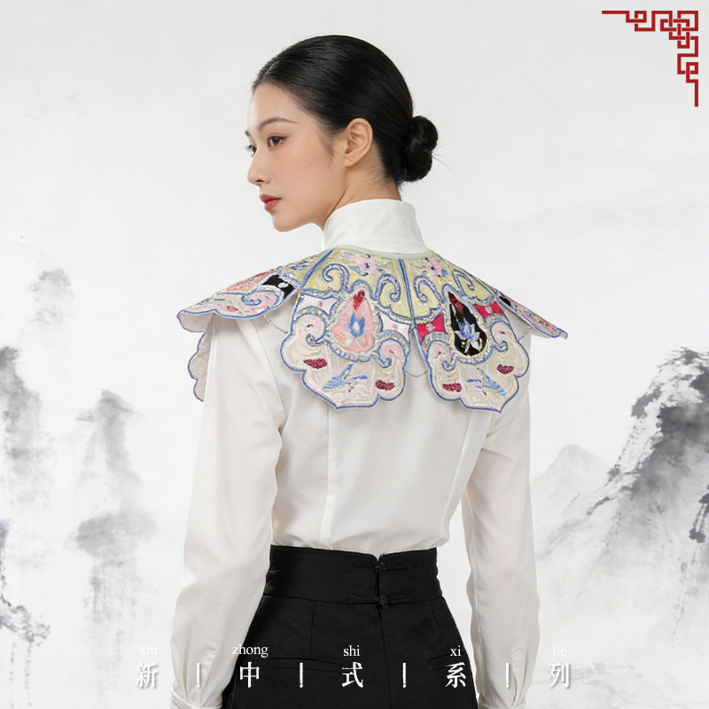 New Chinese-Style National Style Shawl, Ancient Costume for Women, Hanfu Decorative Top, Fake Collar, Cloud Shoulder Design, Fashionable and Versatile, New Spring and Autumn Model