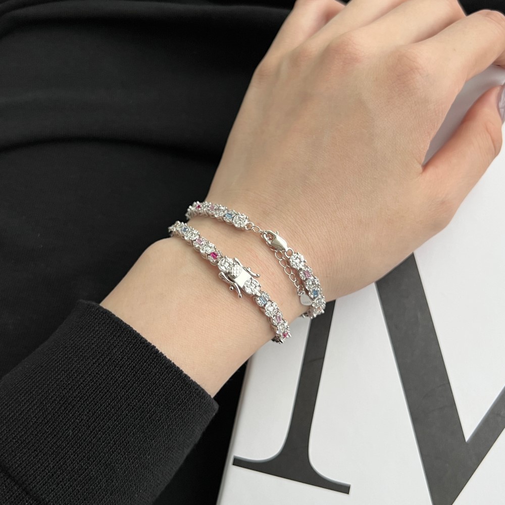 Women's Gender 925 Sterling Silver Bracelets Simple Style Shiny Inlay Full Zircon
