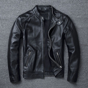 Special Leaky Leather Men's Vertical Collar Short Motorcycle Jacket Head Layer Motorcycle Casual plus size Jacket