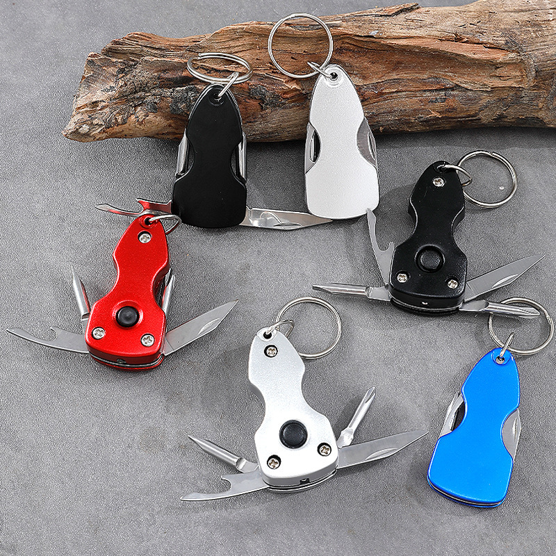 Outdoor multifunctional keychain knife portable creative gift knife with LED light screwdriver express unpacking knife