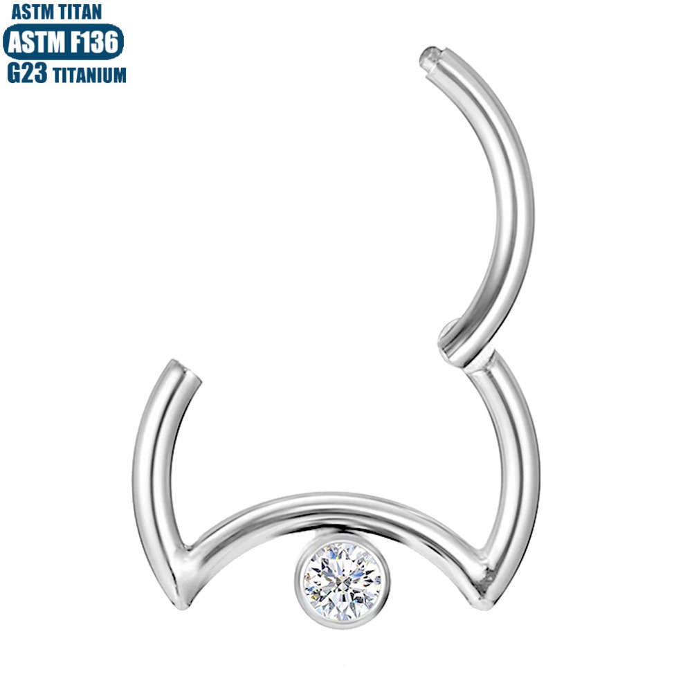 F136 Titanium Alloy Seamless Moon Nose Ring with CZ - Diamond Earring Tragus Septum Piercing Jewelry detail image 18