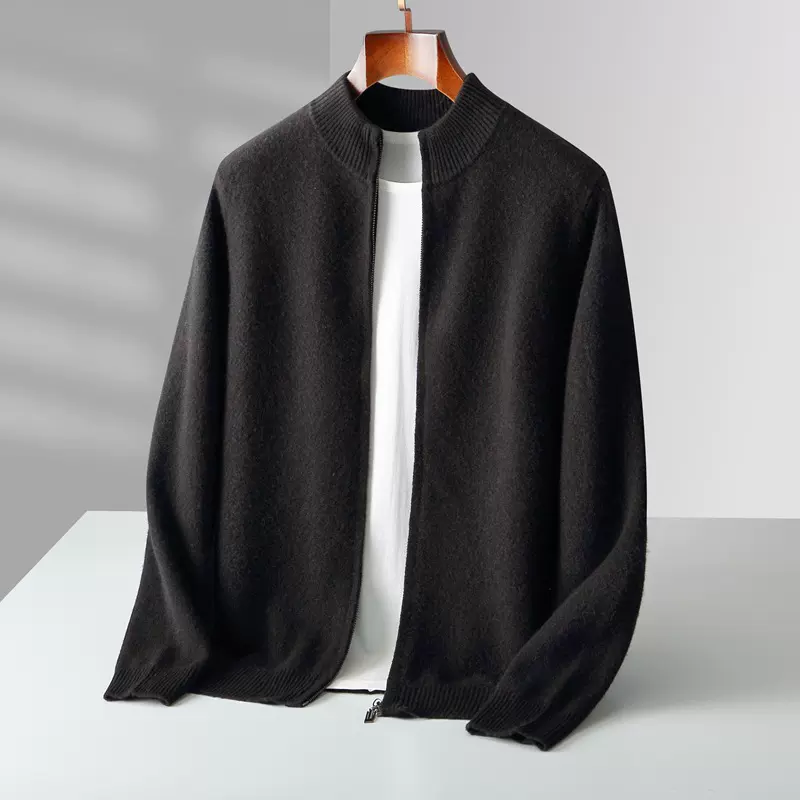 2024秋冬新款双股加厚立领羊毛开衫男士百搭长袖宽松休闲针织开衫
