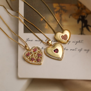 Aogu Fashionable and Exquisite Copper-Plated 18K Gold Zircon Heart Pendant Necklace for Women Ins Simple Stylish Versatile Necklace