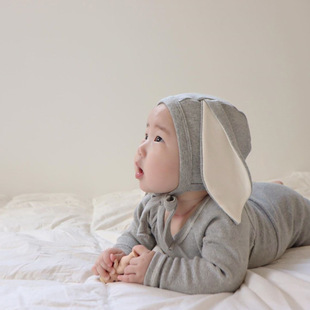 Korean Kidsren's Clothing Baby Spring & Fall Bunny Ears Hat Pajamas Set Kidsren's Base Set Baby Home Clothes