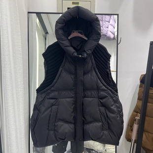 European Style Women's Short down Vest Autumn/Winter 2024 New Knitted Cuff Splicing Versatile Hooded Vest Trendy