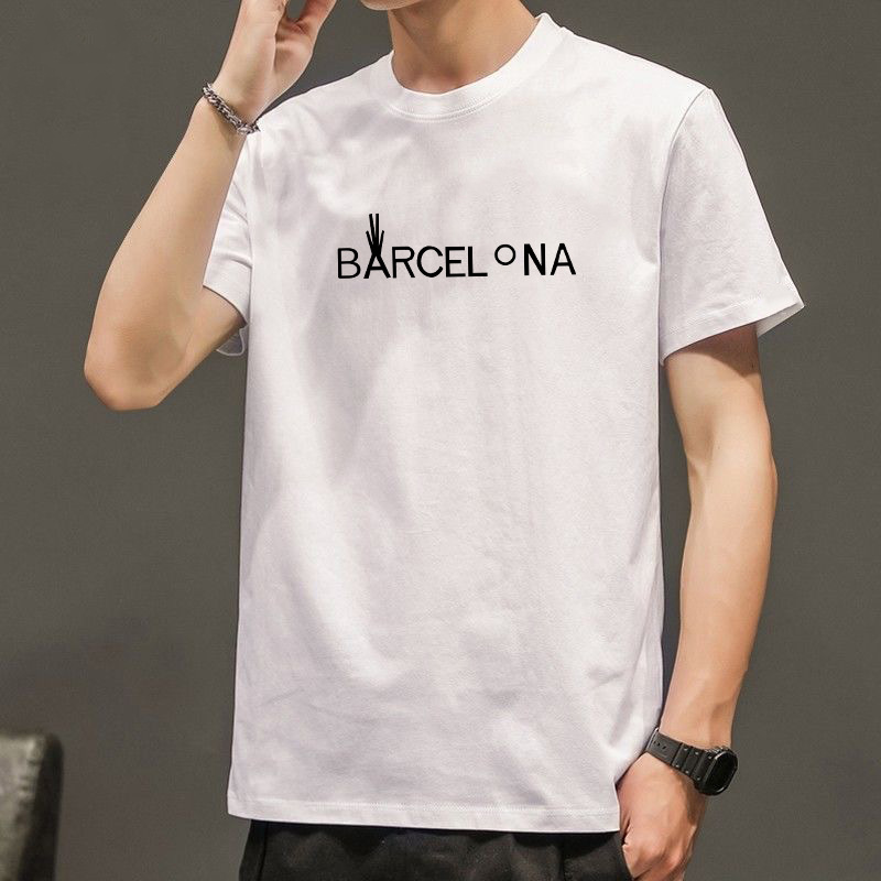 Primavera y Verano nueva carta cuello redondo de manga corta Camiseta de los hombres de la camiseta de moda corto de moda todo-Partido casual Top ropa de los hombres camiseta