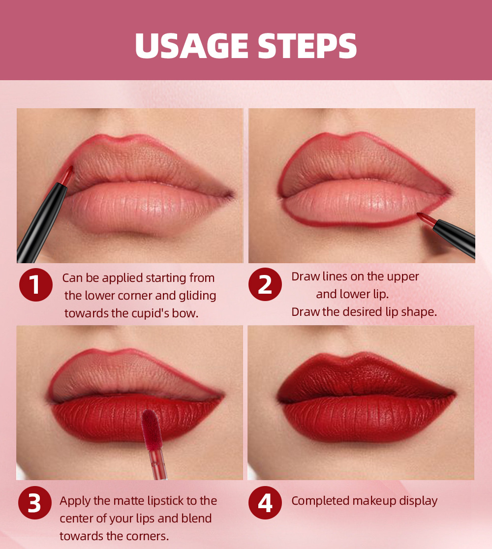 carina QIBEST Two in One Color lipliner Waterproof Matte Velvet Colorless Double Head Lip Glaze_voghion.com