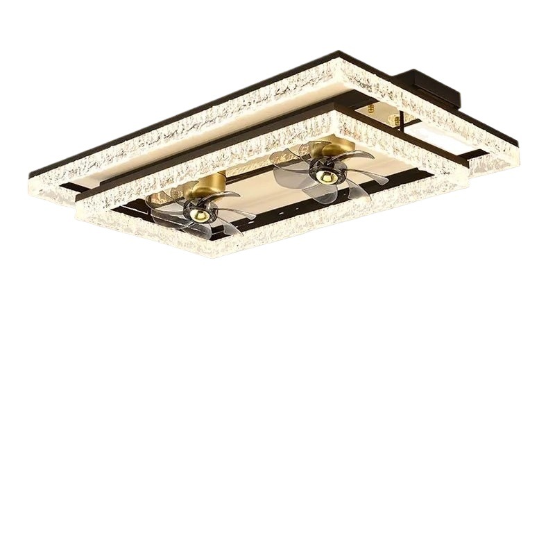 Lámpara de ventilador de lujo ligero moderno, espectro completo, atmósfera, grietas de hielo, luz de ventilador creativa, lámpara de dormitorio integrada, lámpara de techo de sala de estar