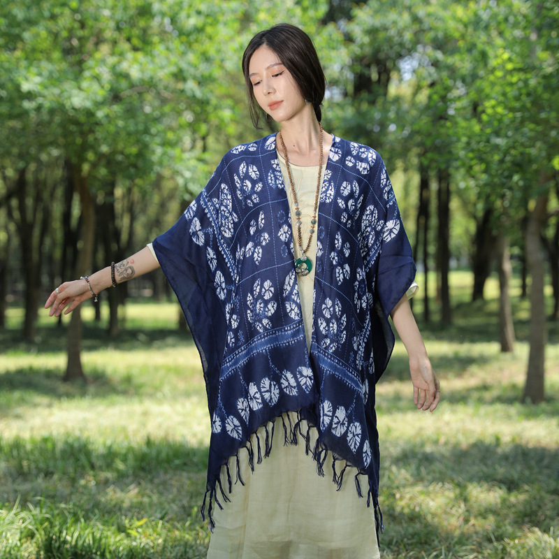 2023 nuevo estilo étnico en forma de diamante bufanda de algodón y lino bufanda de viaje Yunnan cálido protector solar