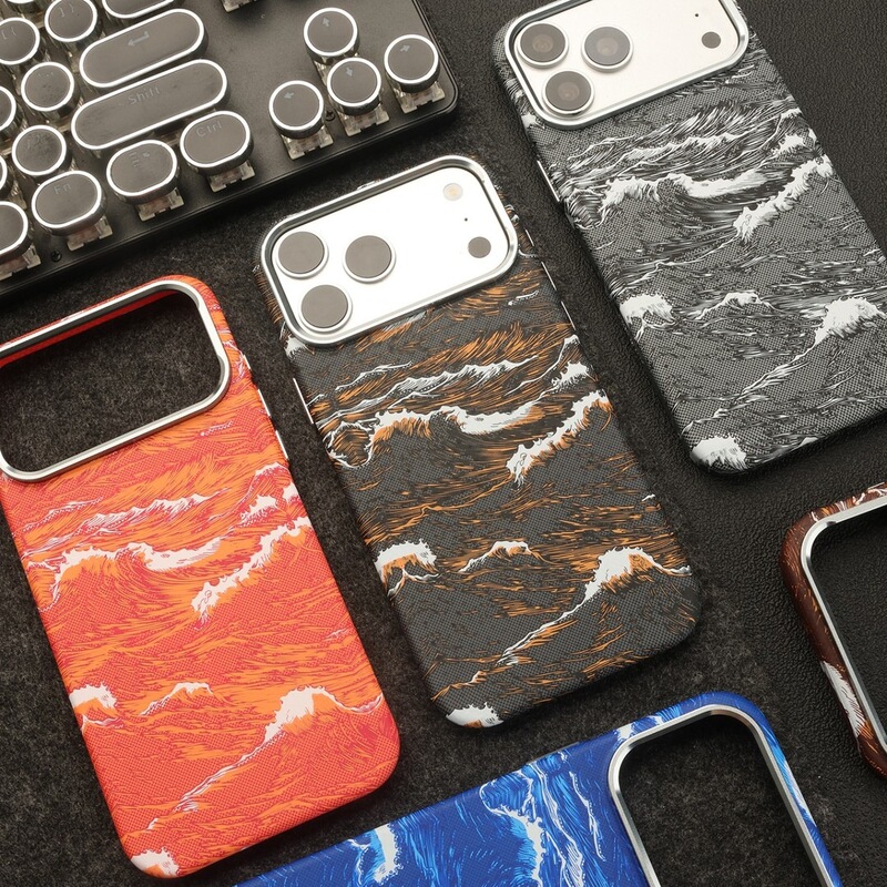 Suitable for Iphone18Promax Kevlar Pattern Magnetic Phone Case, Wave Carbon Fiber Pattern Apple 17 Protective Case