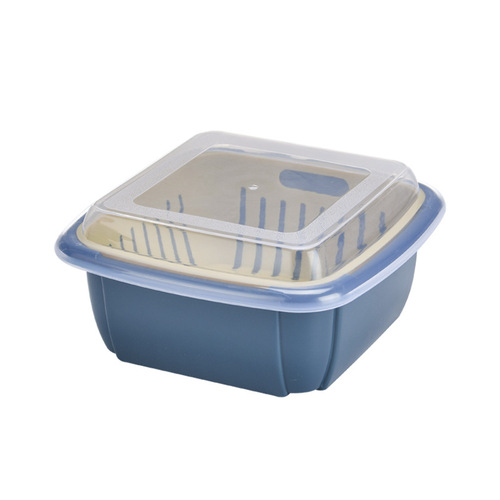 Double-layer vegetable washing basket with drainage lid, dustproof, portable fruit plate, refrigerator, kitchen vegetable preservation box, storage box