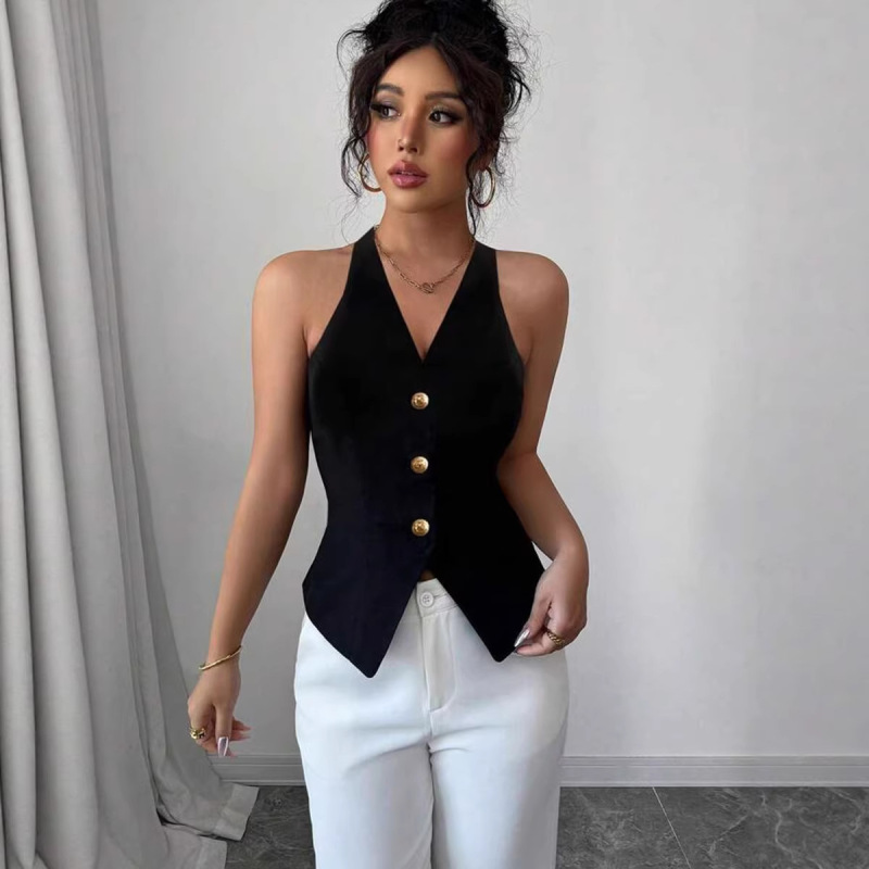 High-End Summer European and American Fashion Sexy Halter Neck Vest Top with Open Back and Sleeveless Slim Fit High-End Summer European and American Fashion Sexy Halter Neck Vest Top with Open Back and Sleeveless Slim Fit