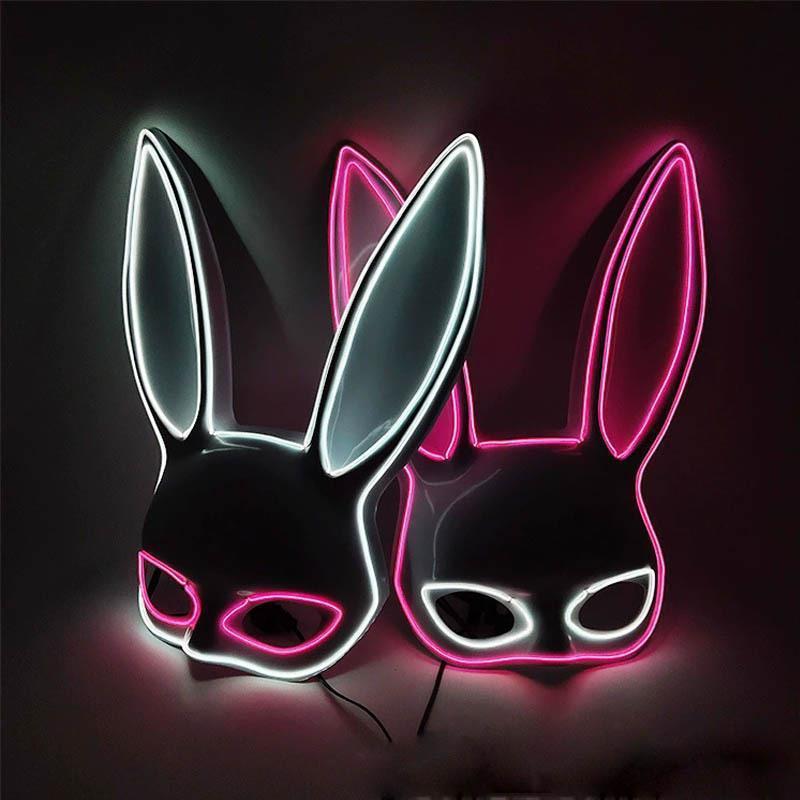LED Bunny Girl Bar Show Bungee media cara máscara de conejo mascarada LED Halloween accesorios luminosos