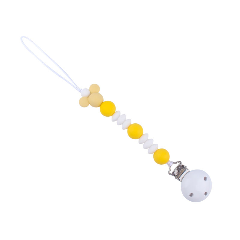 Suministros para bebés calmante clip de chupete de madera Baby Mickey cuentas de silicona Cadena de chupete cadena anti-caída Amazon nuevo