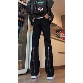 cleanfit拉链牛仔裤男春夏季美式高街vibe风裤子直筒显瘦微喇长裤