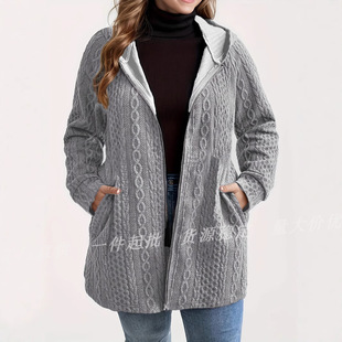 2025 Autumn and Winter Cross-Border Amazon European and American Best-Selling Pure Color Corrugated Flap Pocket Pants Splicing Casual Loose Hooded Women