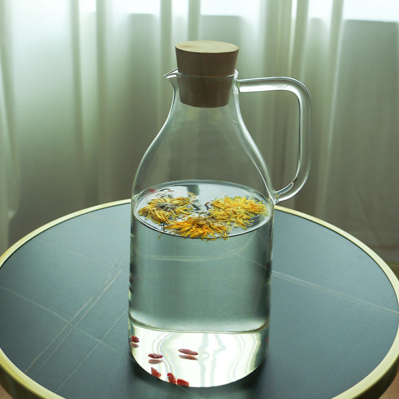 Taza de agua fría de vidrio resistente al calor, tetera de té de gran capacidad, taza de agua fría blanca resistente a altas temperaturas, tetera de jugo de fruta