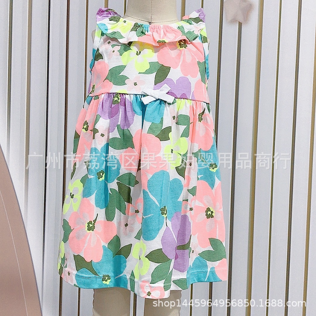 Foreign Trade Original Summer Women's Treasure Sleeveless Dress 2-year-old Cute Western-style Printed Girl's Dress Baby Dress