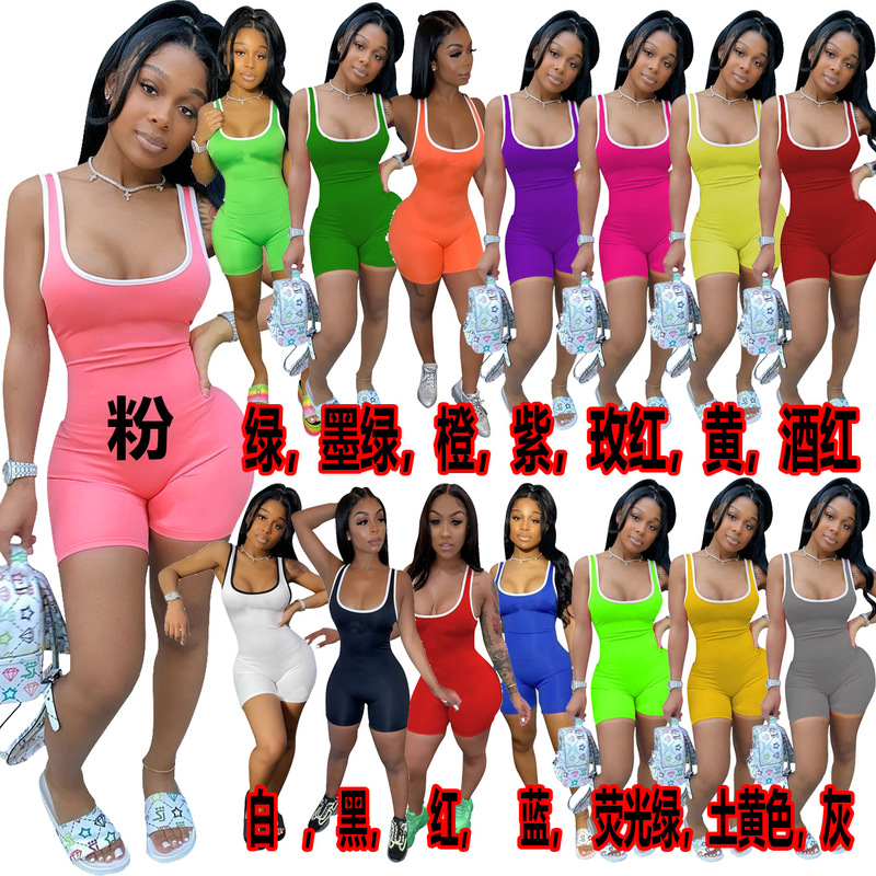 Fifteen-color running volume explosions R6296 hot explosions Amazon summer women's short casual sports jumpsuits