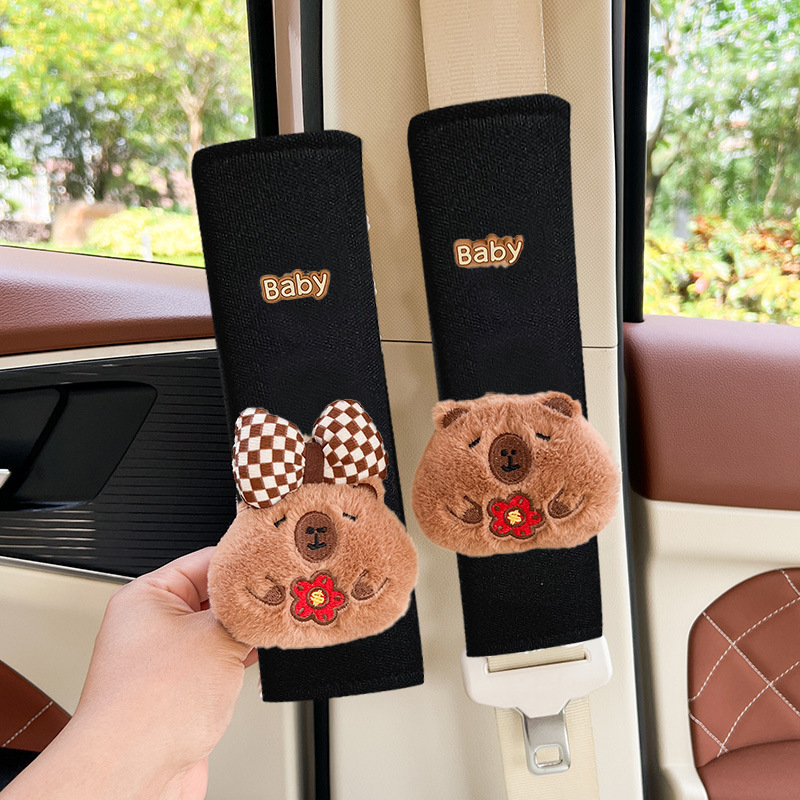 Cyber Celebrous Capybara Pendant Doll Cartonica Pibala Car Seat Belt Shoulder Cover Car Interior Decoration Girl Bag Hanging