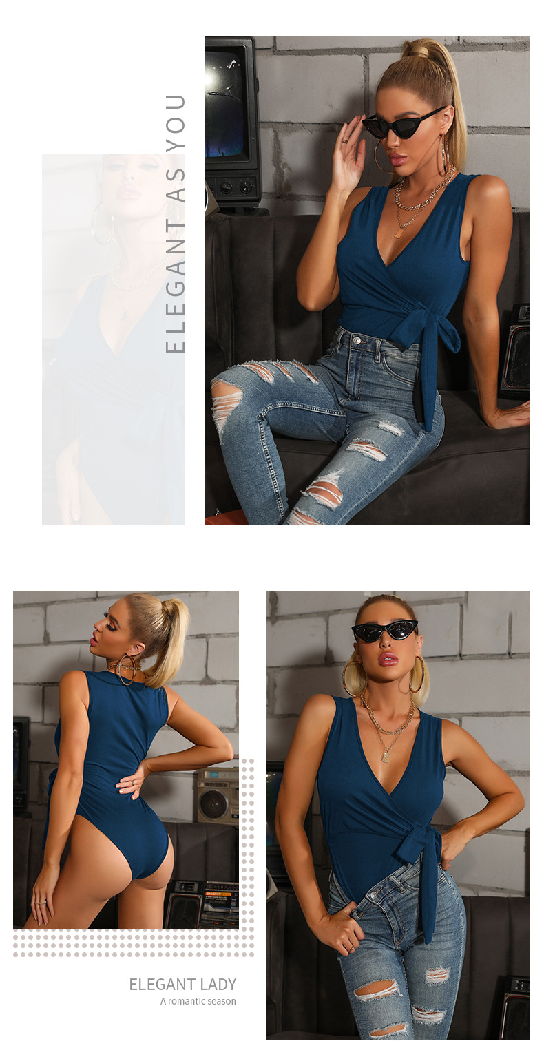 Deep V-Neck Solid Color Vest Strappy Jumpsuit NSDMB79419