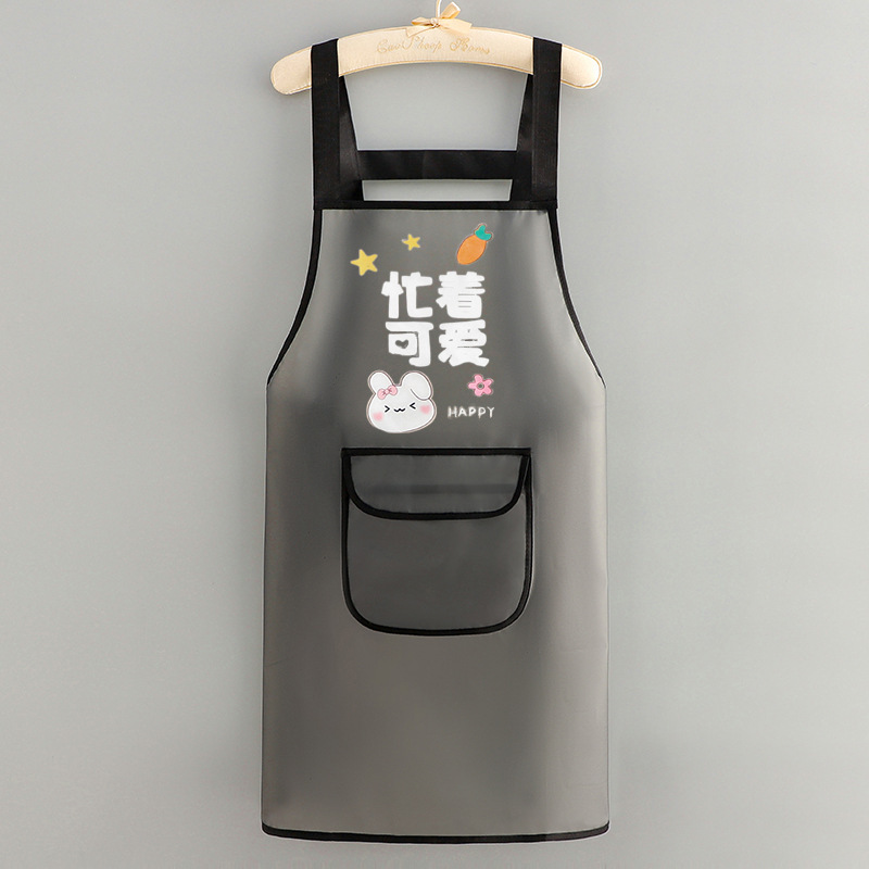 TPU围裙半透明防水防油女 舒适背带tpu可爱兔印花厨房家用做饭|undefined