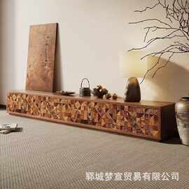 诧寂风老榆木拼花电视柜原木色家居客厅落地式储物柜民宿装饰柜