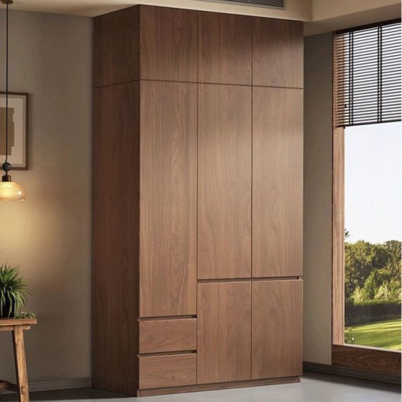 Double-Door Solid Wood Wardrobe for Home Bedroom Fully Hanging Installation-Free Modern Simple Cabinet Set Light Luxury Storage Cabinet