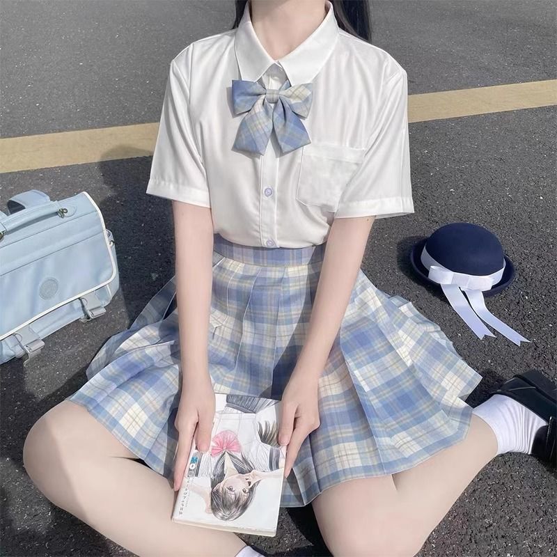 Ice Cream Jk Uniform Set Short-Sleeve College-Style Skirt Japanese Plaid Skirt Student High-Waisted Skirt Full Set Authentic